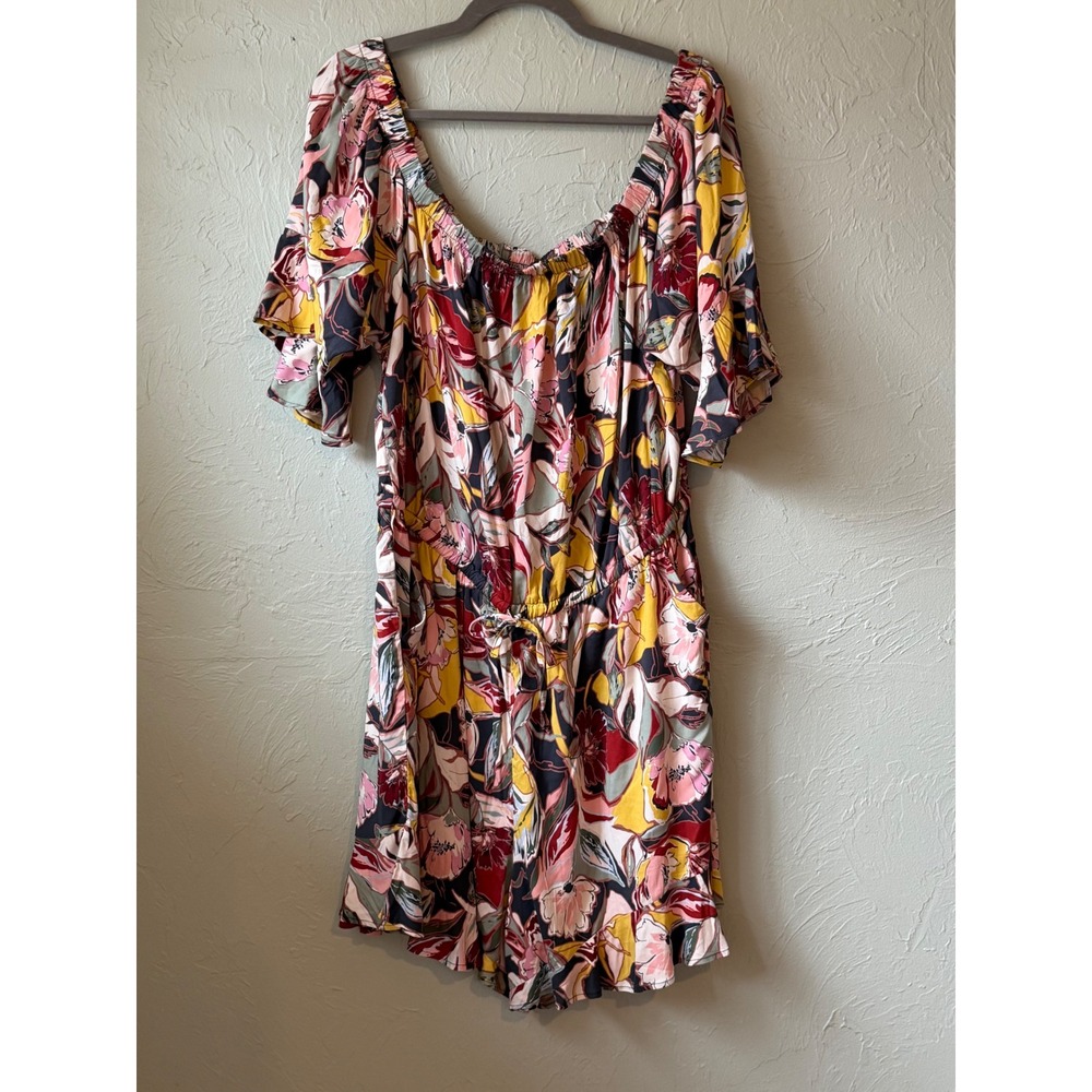 Torrid Floral Off Shoulder Romper Flutter‎ Sleeve Multicolor Size 1